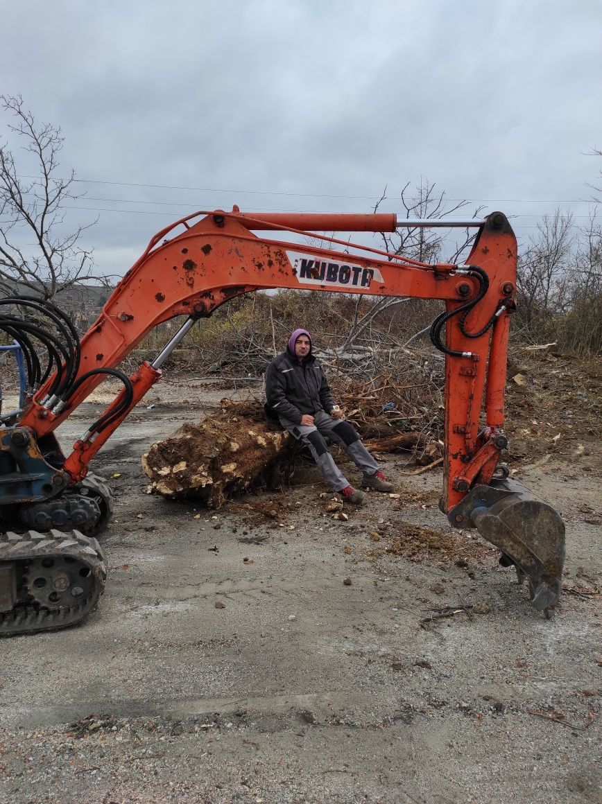 Услуга с мини багер 3т дренажи ями основи изкореняване на дървета