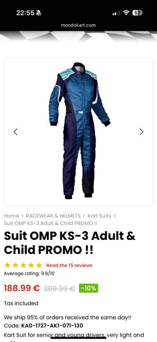 Combinezon copii karting OMP KS-3 150cm