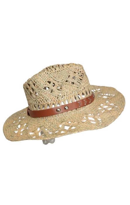 PĂLĂRIE Cowboy din Paie cu Bandă din Piele cu Ținte