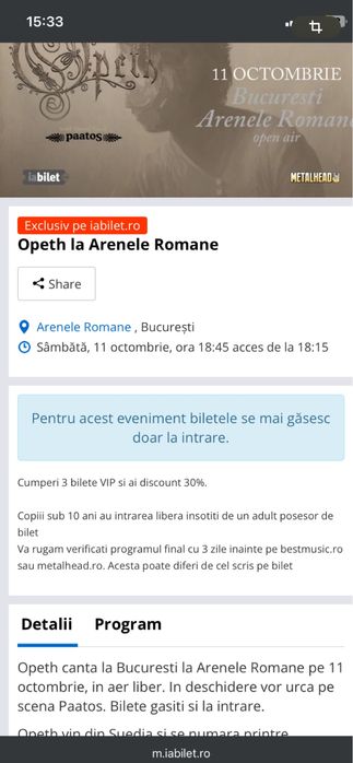 VIP Opeth 2 bilete