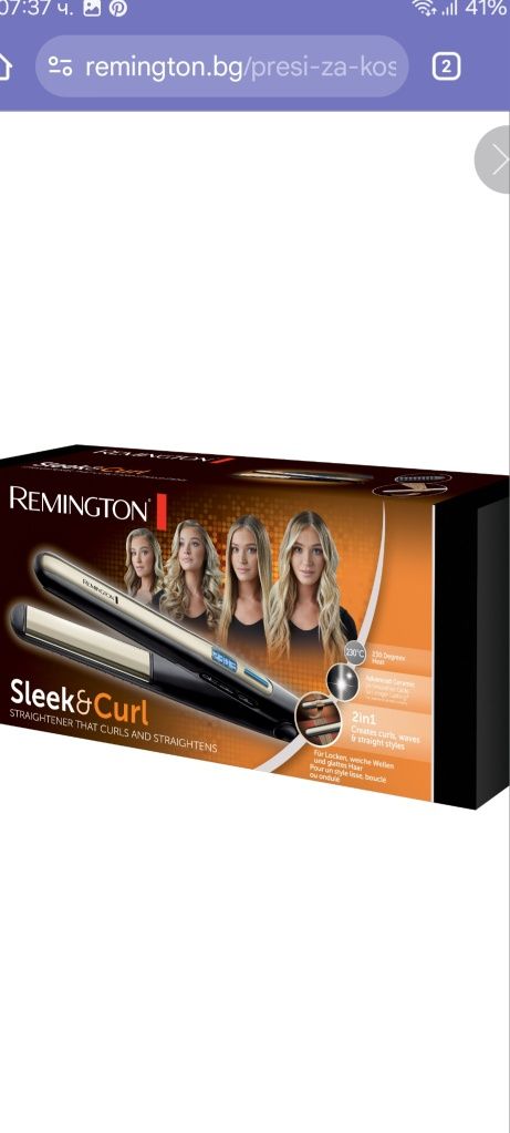 Преса за изправяне и къдрене Remington S 6500 Sleek eng Curl