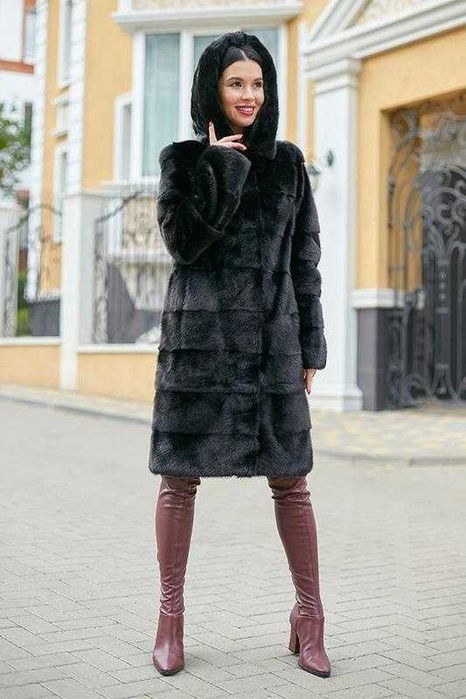 Haină din Blană de Vizon 2in1  , Haină de nurcă,  culoare negru