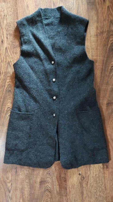 Vestă lungă gri din lână premium