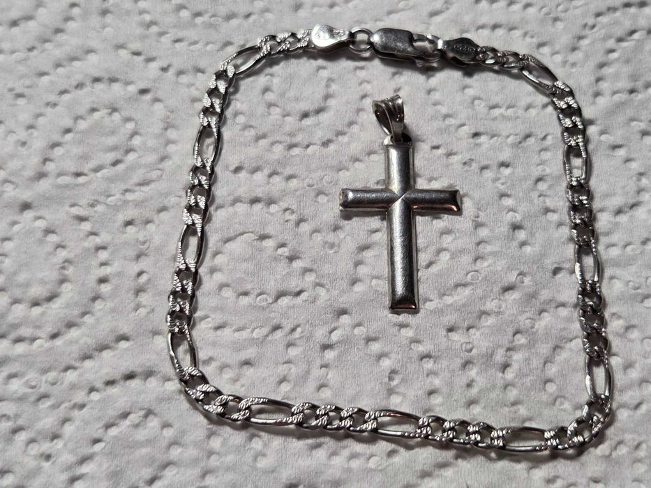 Lot vintage argint lant, bratara si 2 pandative