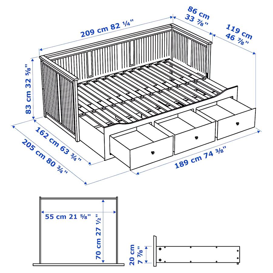 Pat Hemnes Ikea cu 2 saltele Afjall 80x200