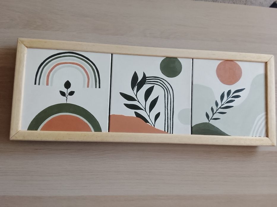 Vând trei picturi (acrilic) înrămate în aceeași ramă (64/24cm)