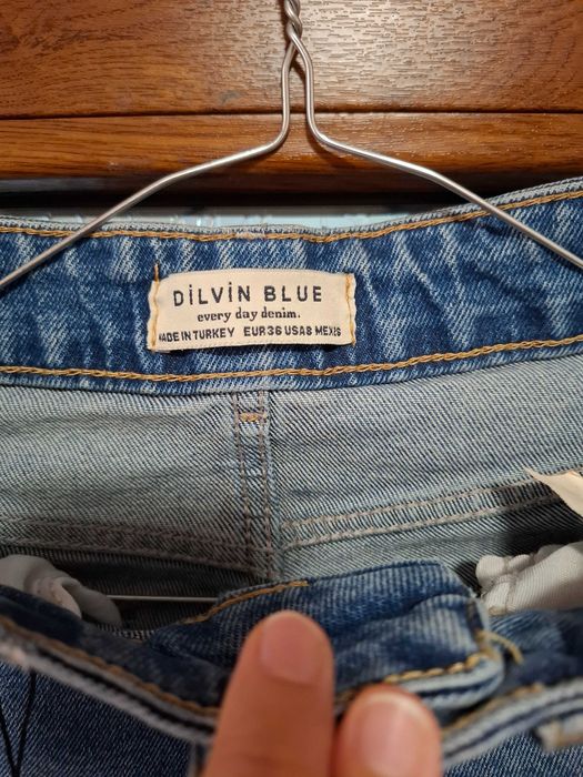 Blugi noi cu etichetă, albastru clasic, bumbac, talie înaltă, mărime S