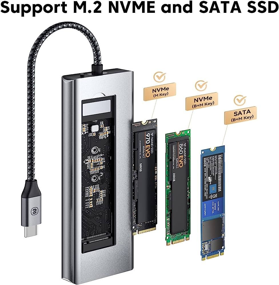 USB Type-C HUB для MacBook 8 в 1 с поддержкой NVME и SATA6 SSD