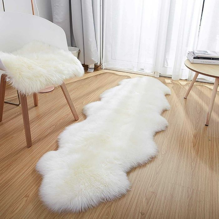 Covor/Patura din blana naturala oaie,alb, 60x180cm, REDUS de la 440RON