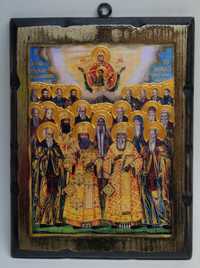 Икона на Вси Светии застарена ръчна изработка дървена