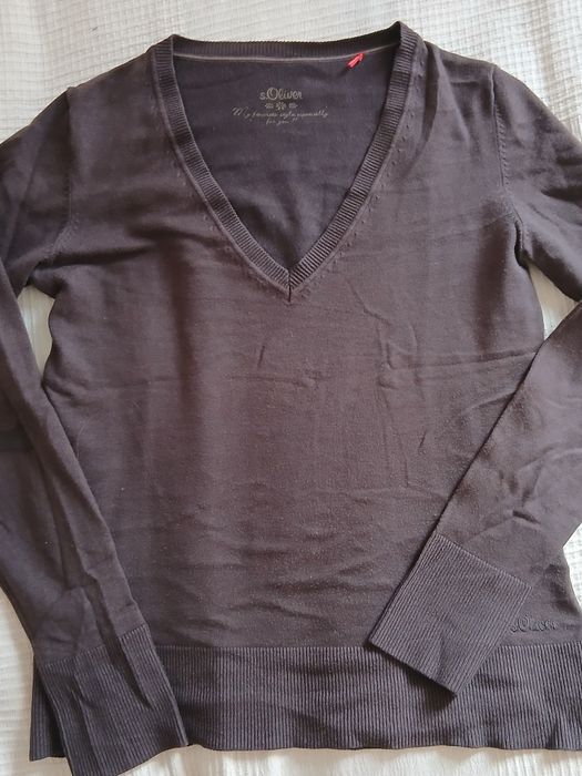V neck кафяв Y2k пуловер