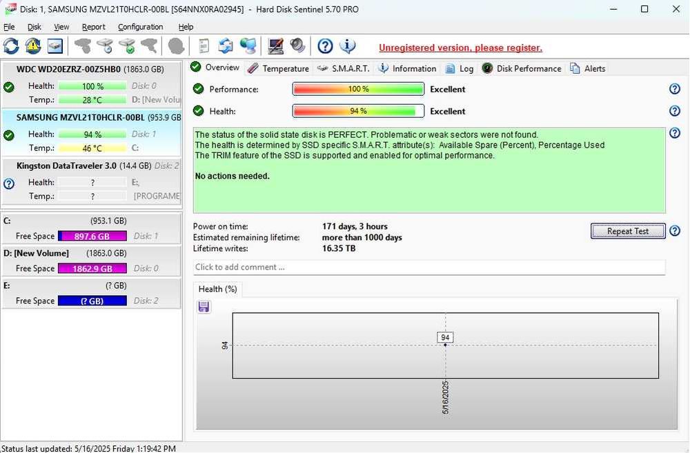 SSD Samsung PM9A1 1TB NVMe, PCIe 4.0 NVMe, 7000 (MB/s).
