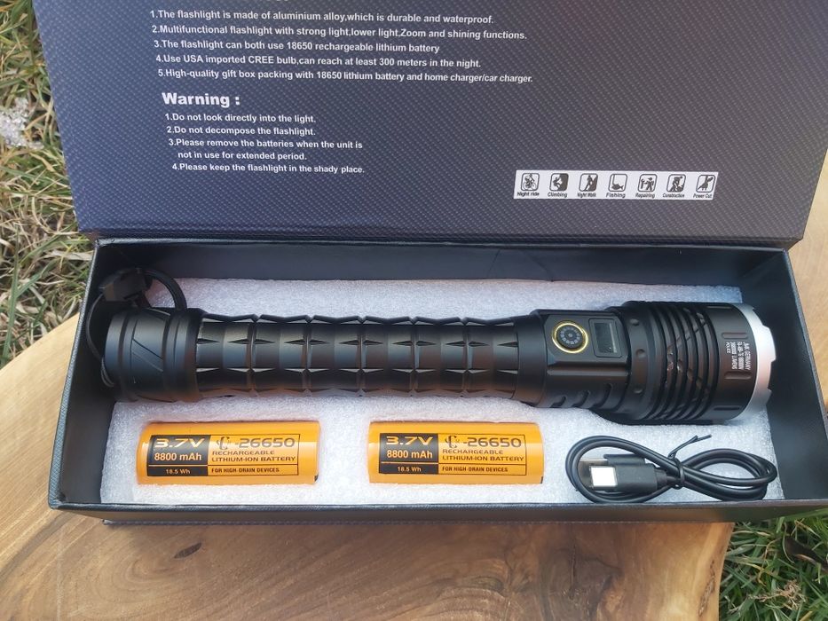 Мощен LED фенер JMK голям,USB зареждане с дисплей за заряда на батерия