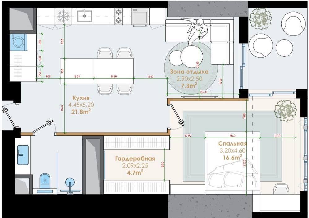 Квартира ЖК Nest one 2/39/52 57 кв.м