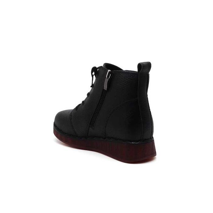 Дамски черни боти от естествена кожа с връзки и цип