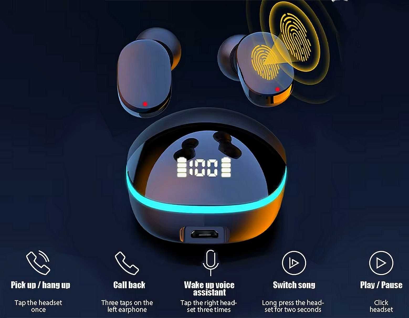 Casti In-Ear Bluetooth cu control tactil + display led diferite modele