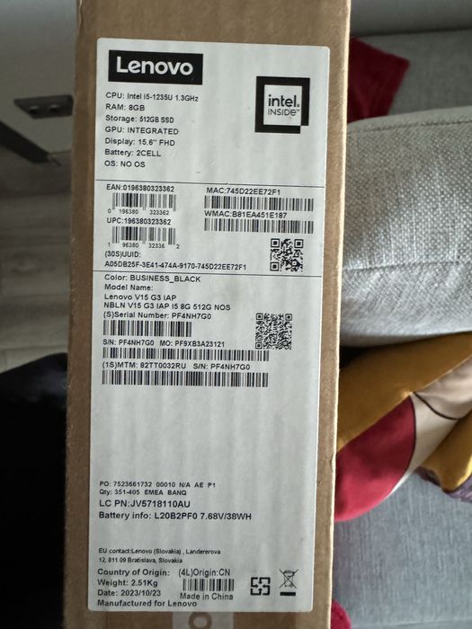 Ноутбук LENOVO Intel I5-1235U / 8 GB RAM / 512 GB SSD / FULL HD