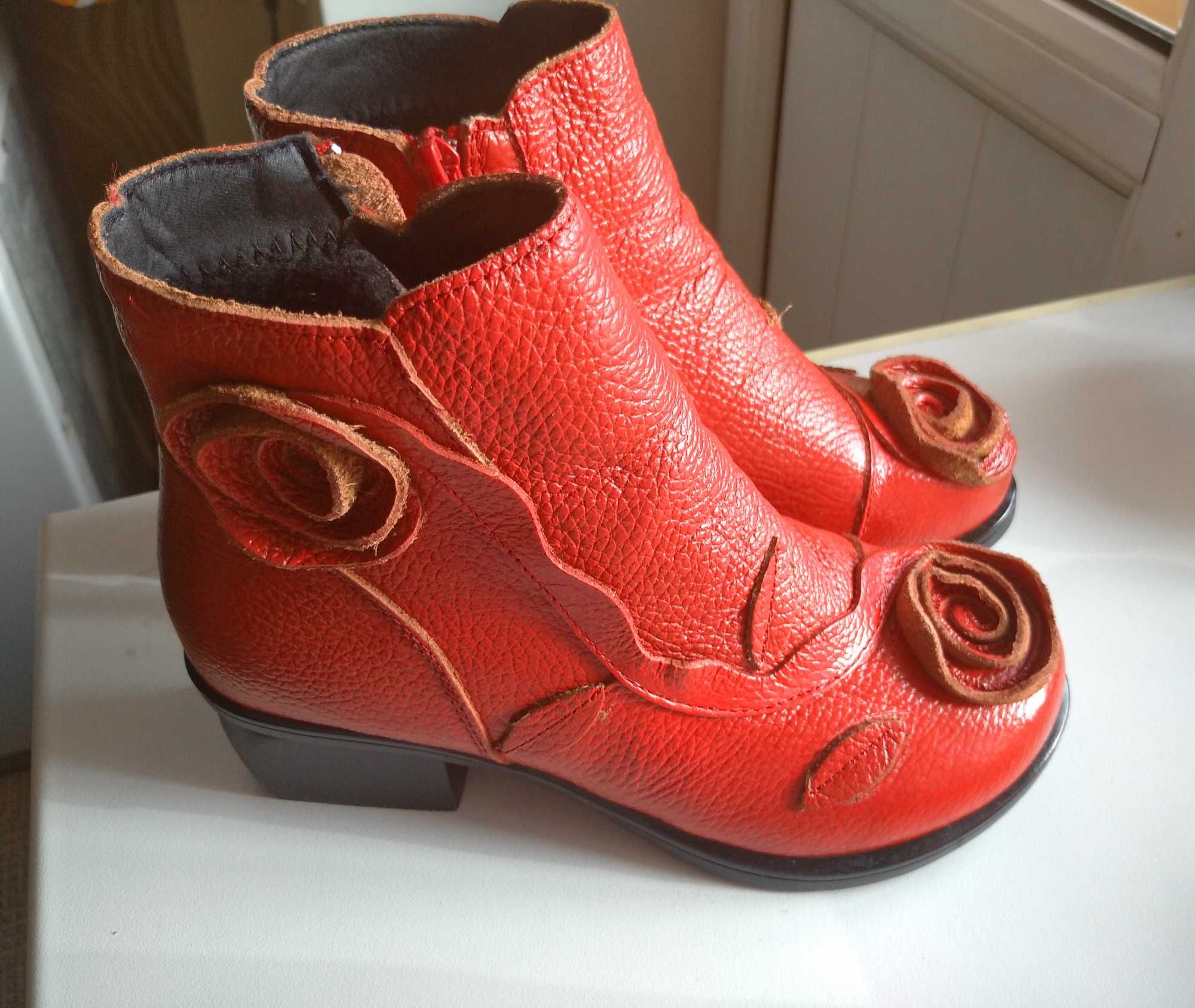 зимние ботинки женские кожаные красные, 36 р-р