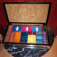 Set jetoane chipsuri high stake poker, lux caseta lemn bruyere vintage