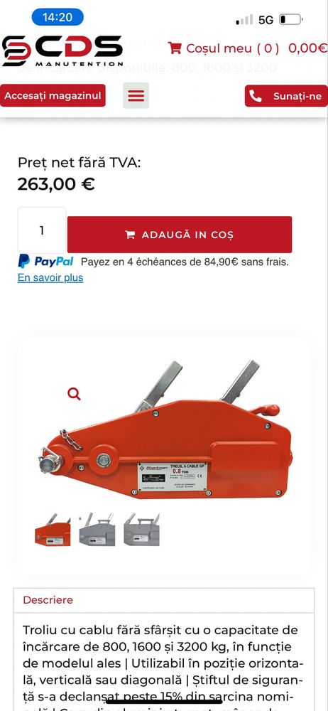 Troliu manual capacitate 800 kg