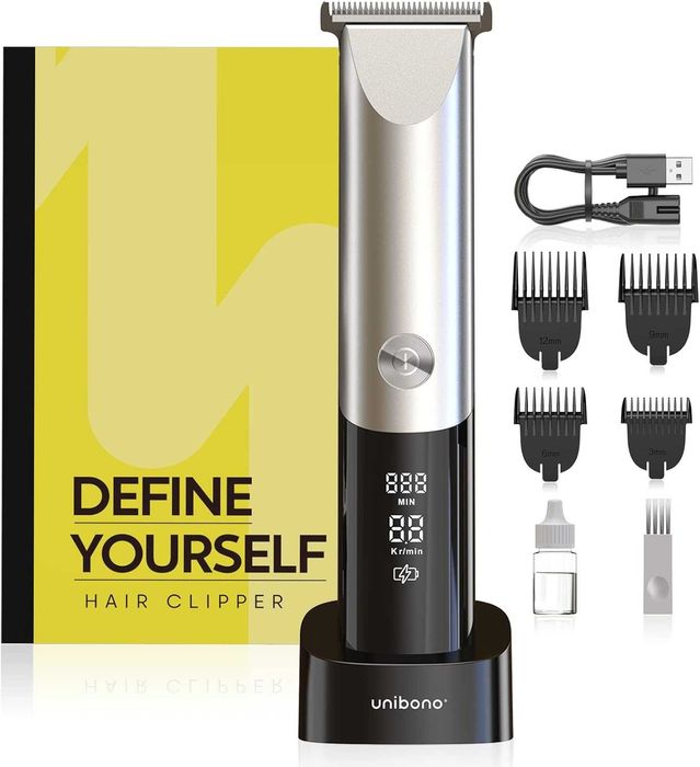 Тример unibono с дисплей, за коса , глава, мустаци със зарядна станция