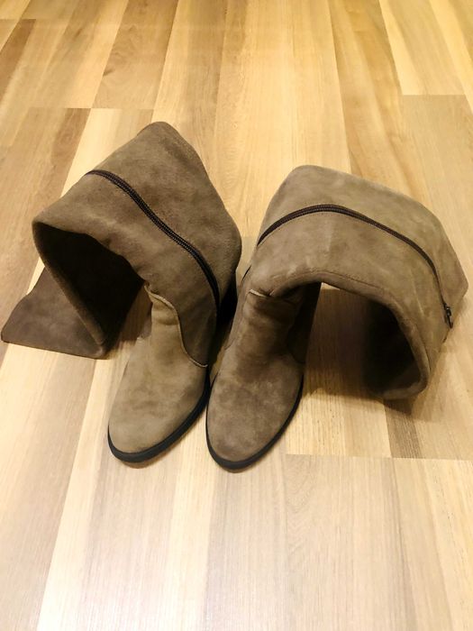 Дамски ботуши – естествен велур, кафяв цвят, 36 номер