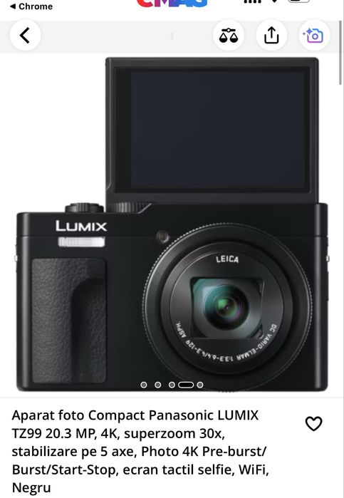 Panasonic Lumix TZ99 Aparat Foto Compact 20MP 4K Obiectiv 24-720mm 30x