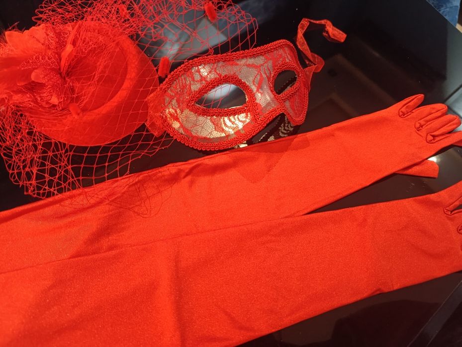 Роскошный карнавальный набор, карнавальная маска, перчатки,шляпа
