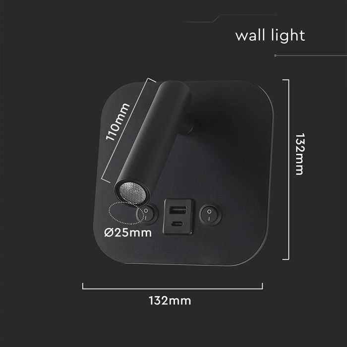 LED 8W Хотелска Стенна Лампа с Двустранно Осветяване V-tac USB и USB C
