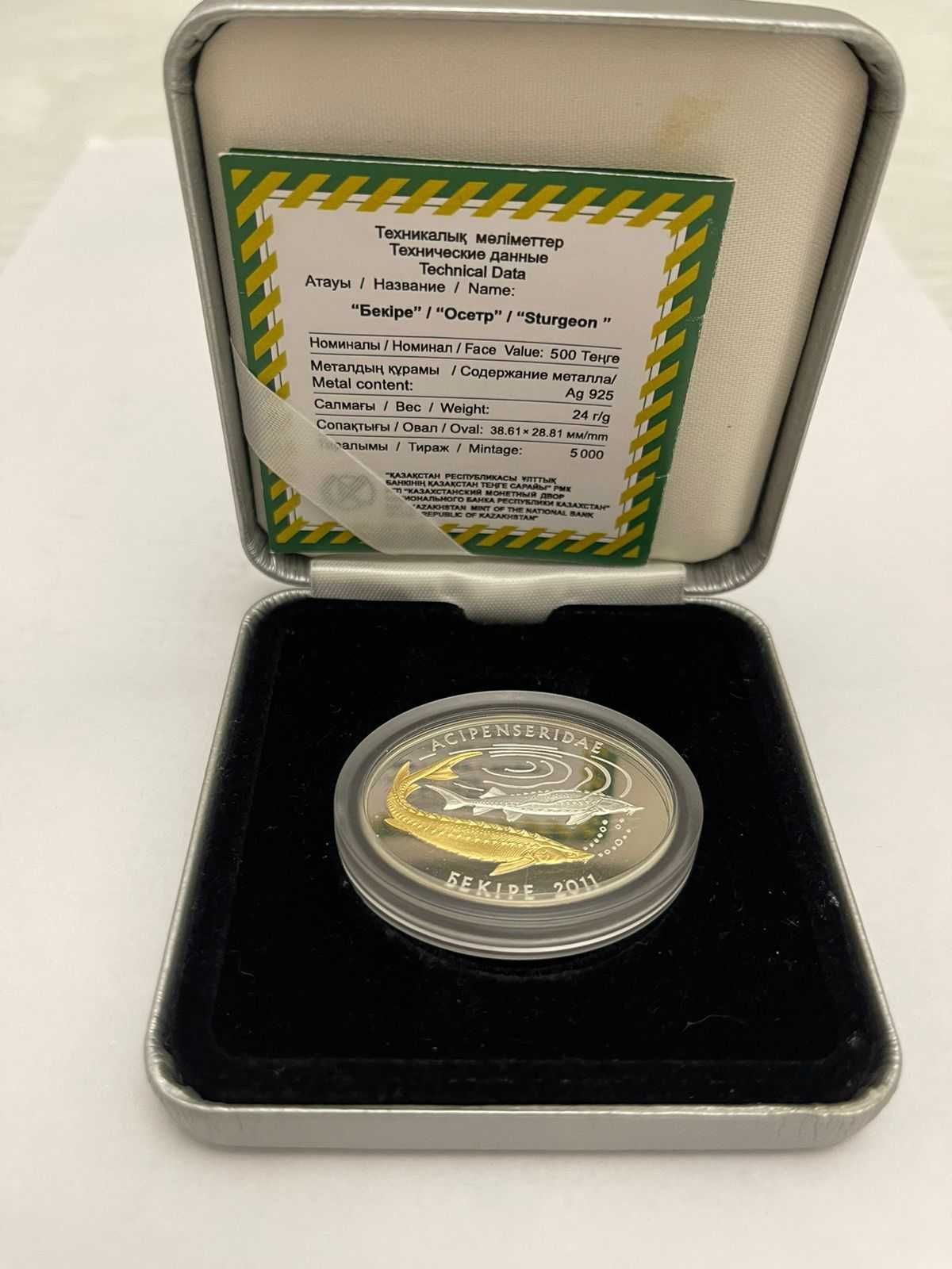 Серебряная монета "Осетр" 500 тенге