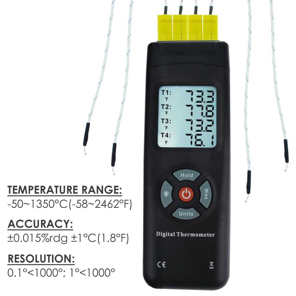 Цифров термометър 4-канален термодвойка К-тип
