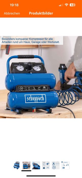 Безмаслен компресор Scheppach HC10 Twin-8 бара,750W