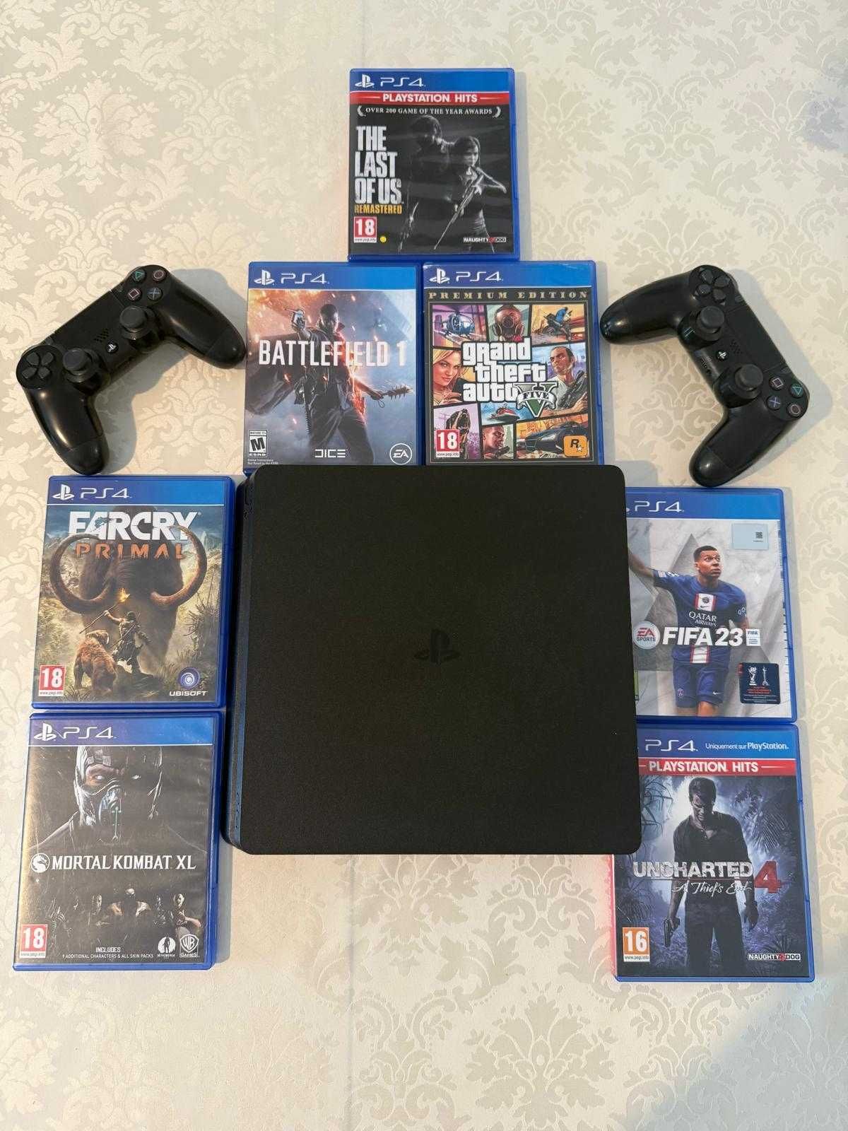 PS4 Slim 1TB + 2 Controlere + 7 Jocuri TOP – Funcționează Perfect!