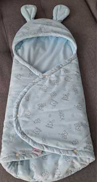 Păturica nou-născuți, albastra, model iepuraș