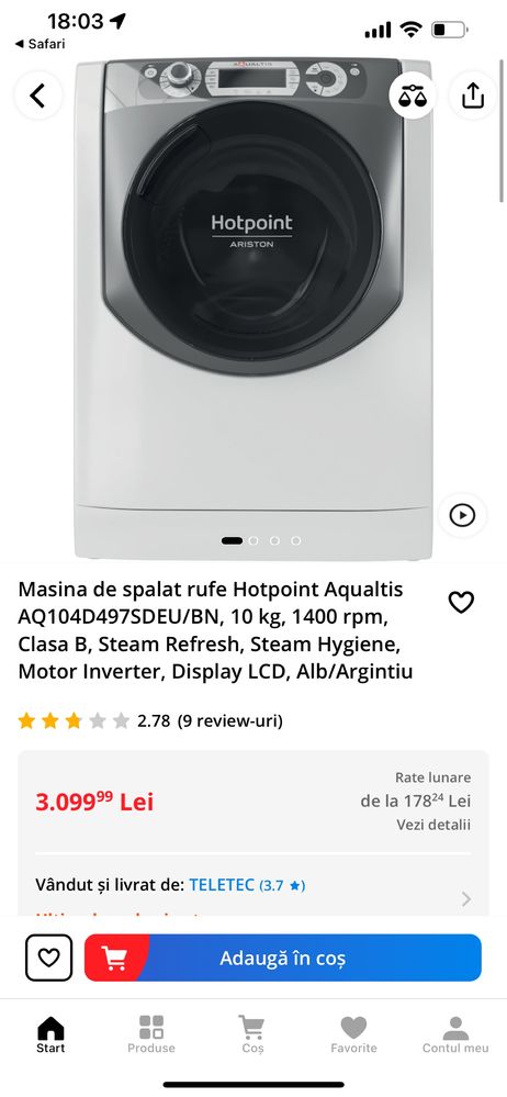 Masina Hotpoint Ariston 10 kg