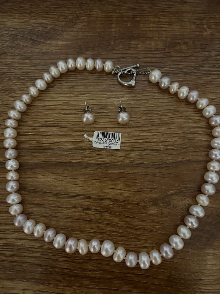 Yuno Pearls колие с обици - розови перли и сребро