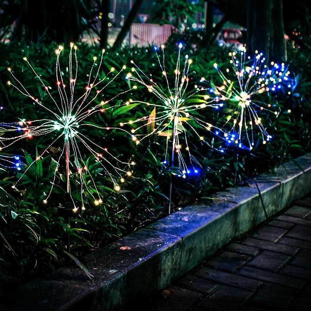 2 броя соларна цветна LED лампа форма на заря 150 диода за градина