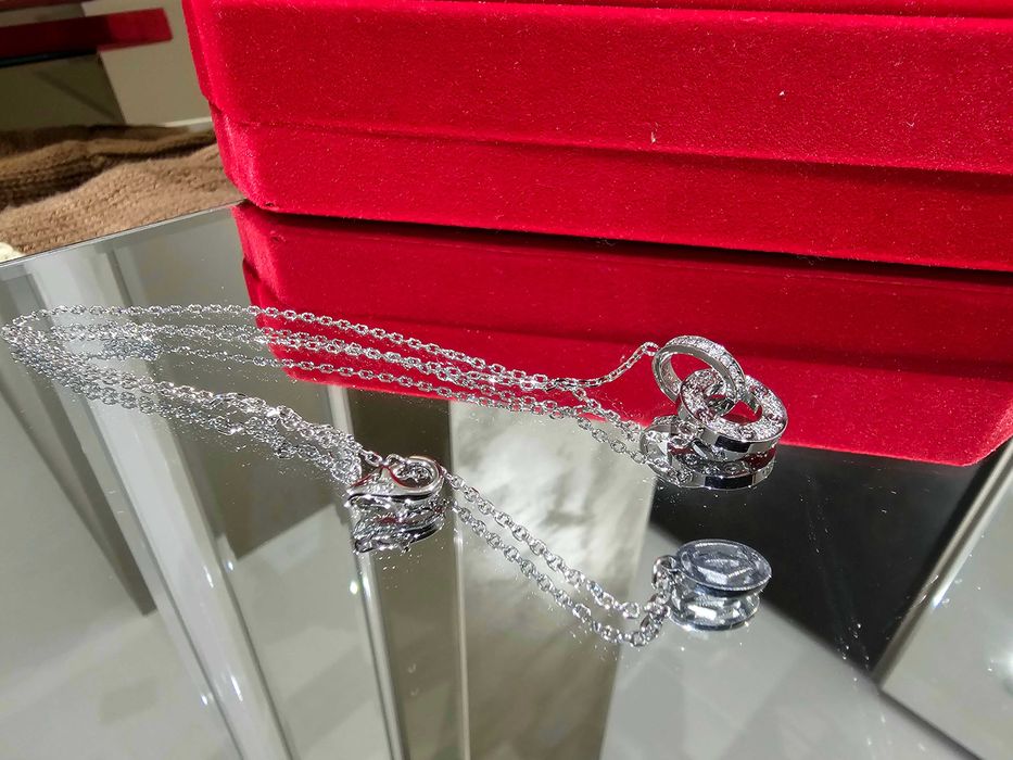 CARTIER Love White Gold Paved Diamonds Chain Дамскo Колие