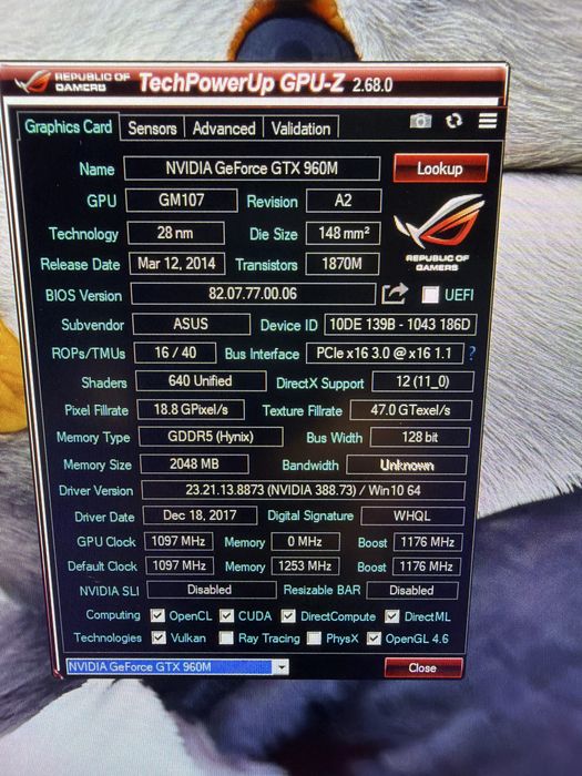 Laptop Gaming Asus Rog i7 16g 240g ssd 256g nvme GTX960 2G