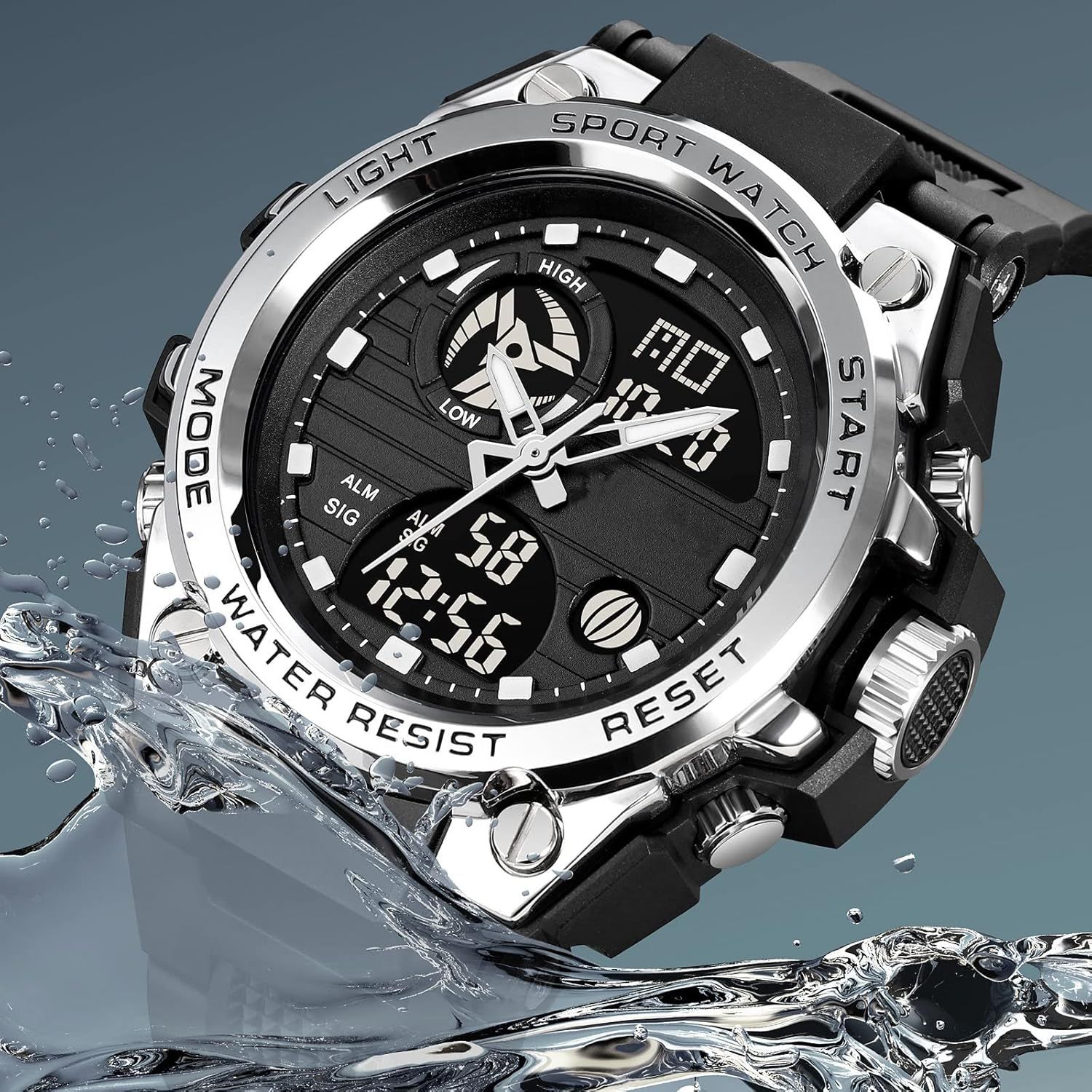 Ceas sport digital barbati, rezistent la apa, negru