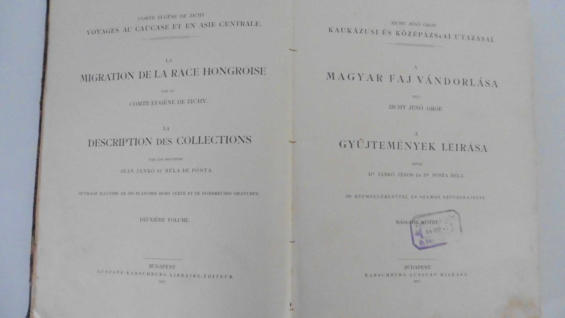 carte veche istorie 1897 limba maghiara zichy jeno