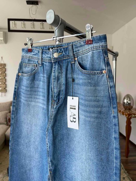 Нова Дълга дънкова пола с цепка, размер S