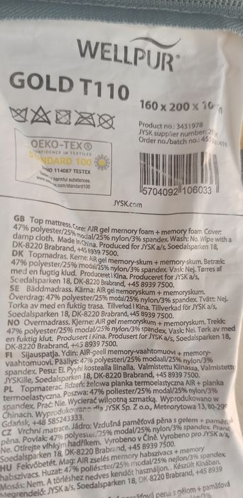 Saltea jysk Wellpur T110 Gold spuma cu memorie