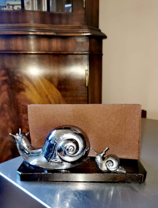 Антикварен арт деко хромиран метален държач поставка прибори за охлюви