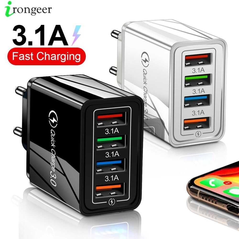 зарядно за мобилни телефони с 4 USB порта Quick Charge 3.0