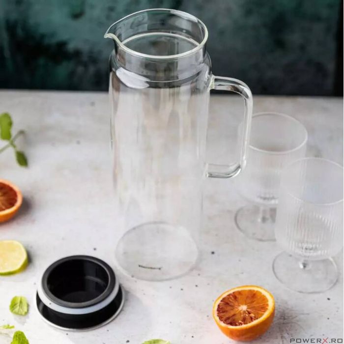 Carafa din sticla, pentru apa, sucuri, bauturi, capacitate 1L, cu