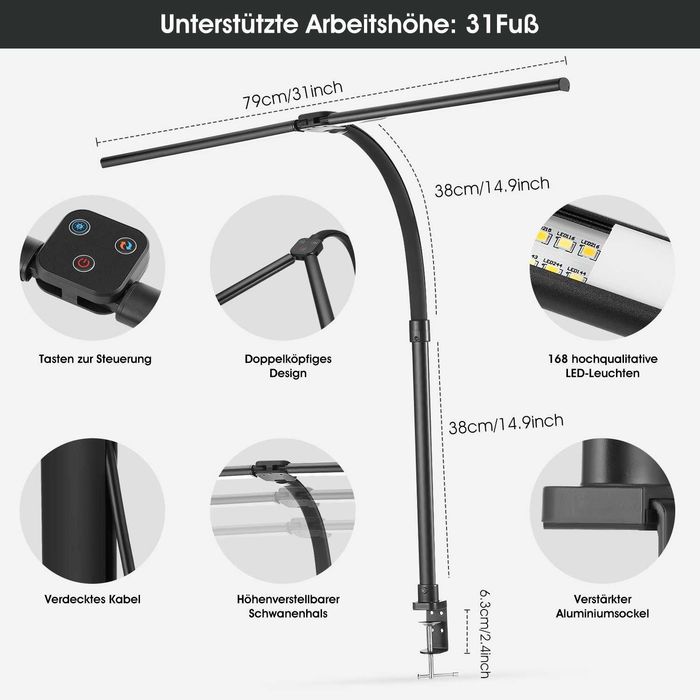 Lampă de birou cu LED, cu intensitate reglabilă 80 cm