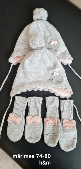 Set căciulă cu șiret manuși h&m 74-80 GEMENE