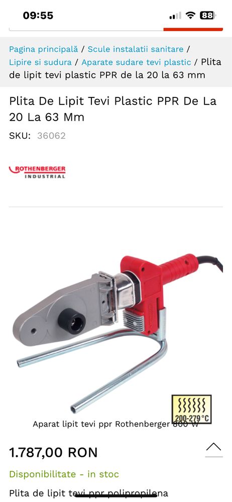 Plita PPR-Rothenberger 800W cu 6 bacuri-NOUA