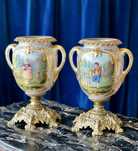 Pereche Vase Bronz / Porțelan *** vintage / antic / vechi / retro ***